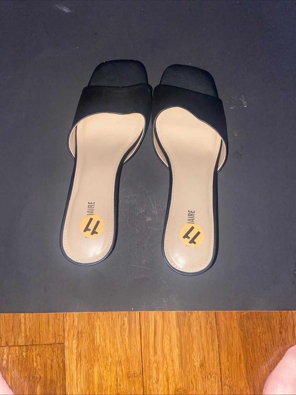 Black Square-Toe Slide Heeled Sandals size 11